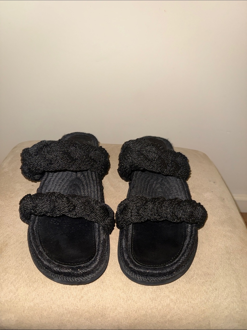 Zara Women's Black Braided Double-Strap Slide Sandals